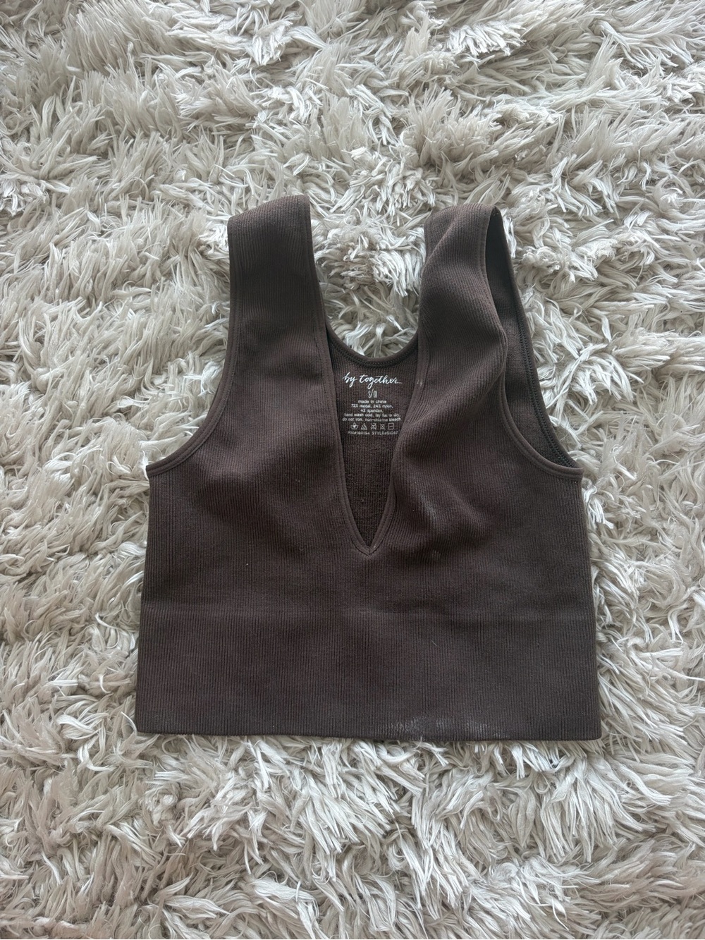By Together Chocolate Brown Ribbed V-Neck Crop Top